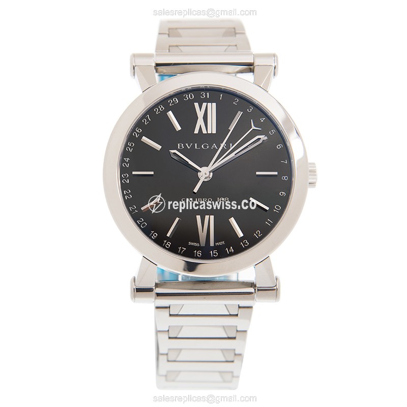 Bulgari SOTIRIO Replica - Automatic - Black Dial - Silver Steel Case & Strap - View 2