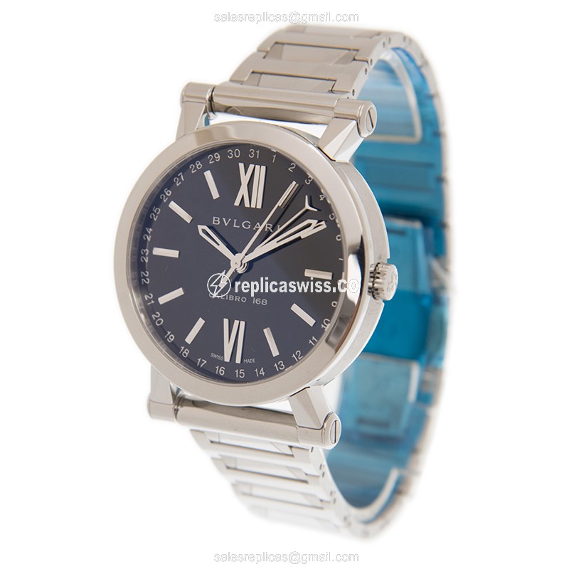 Bulgari SOTIRIO Replica - Automatic - Black Dial - Silver Steel Case & Strap - View 3