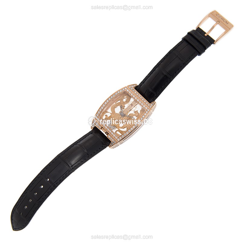 Corum BRIDGE 113.265.85/0001 Replica - Manual Wind - Rose Gold Case - Diamond Dial - Black Alligator Strap - View 2