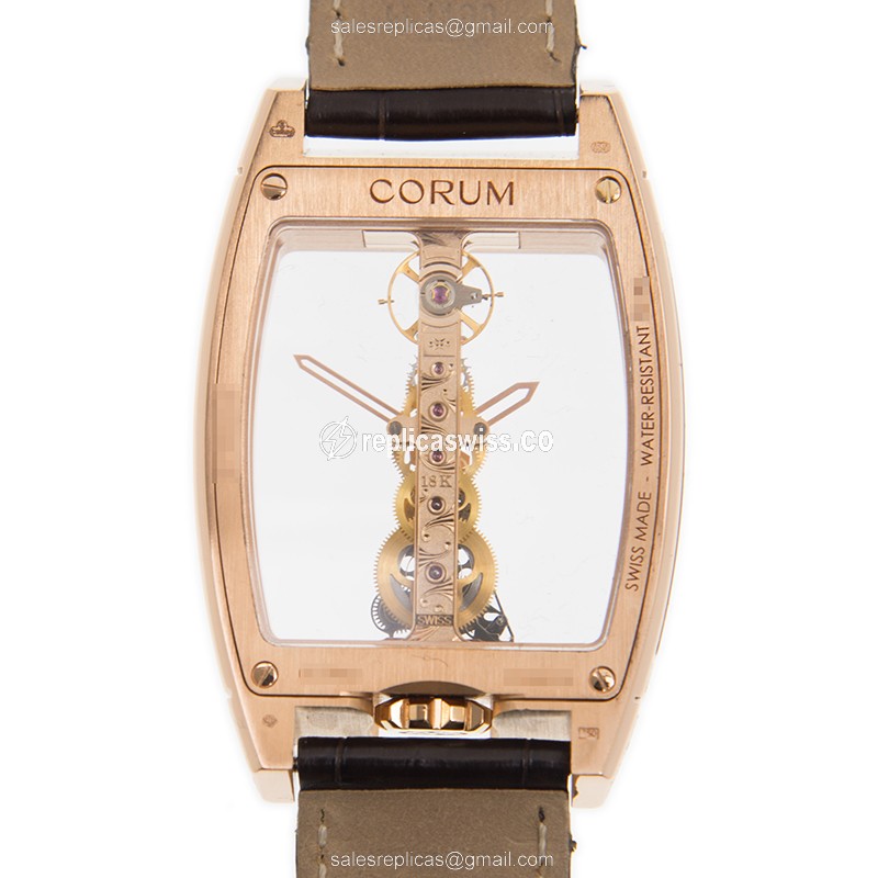 Corum Golden Bridge Replica - Manual Wind - 18kt Rose Gold - Diamonds - Brown Alligator Strap - View 3