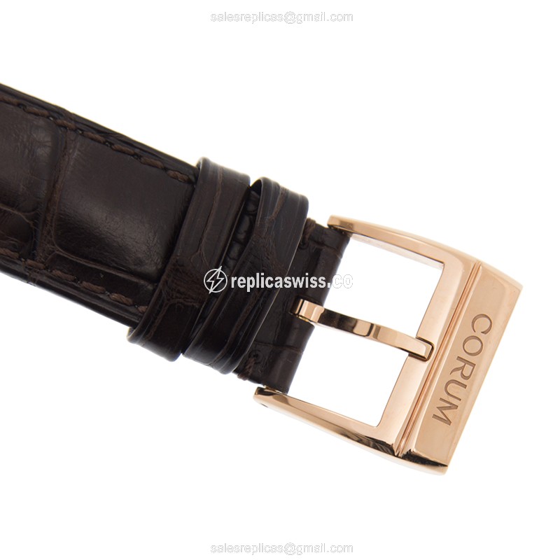 Corum Golden Bridge Replica - Manual Wind - 18kt Rose Gold - Diamonds - Brown Alligator Strap - View 4