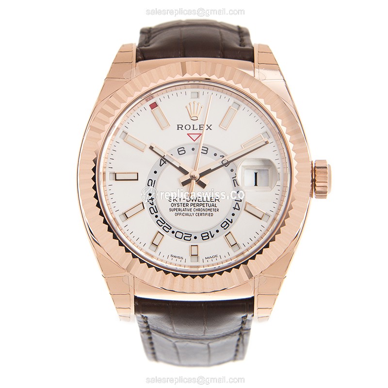 Rolex SKY-DWELLER Replica - Automatic - 18kt Rose Gold Case - Pink Dial - View 2