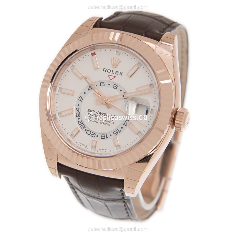 Rolex SKY-DWELLER Replica - Automatic - 18kt Rose Gold Case - Pink Dial - View 3