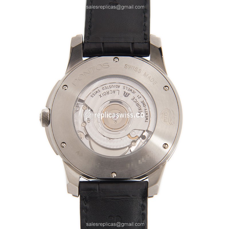 Maurice Lacroix PT6208-SS001-330 PONTOS Replica - Automatic - Black Dial - Steel Case - Alligator Black Strap - View 3