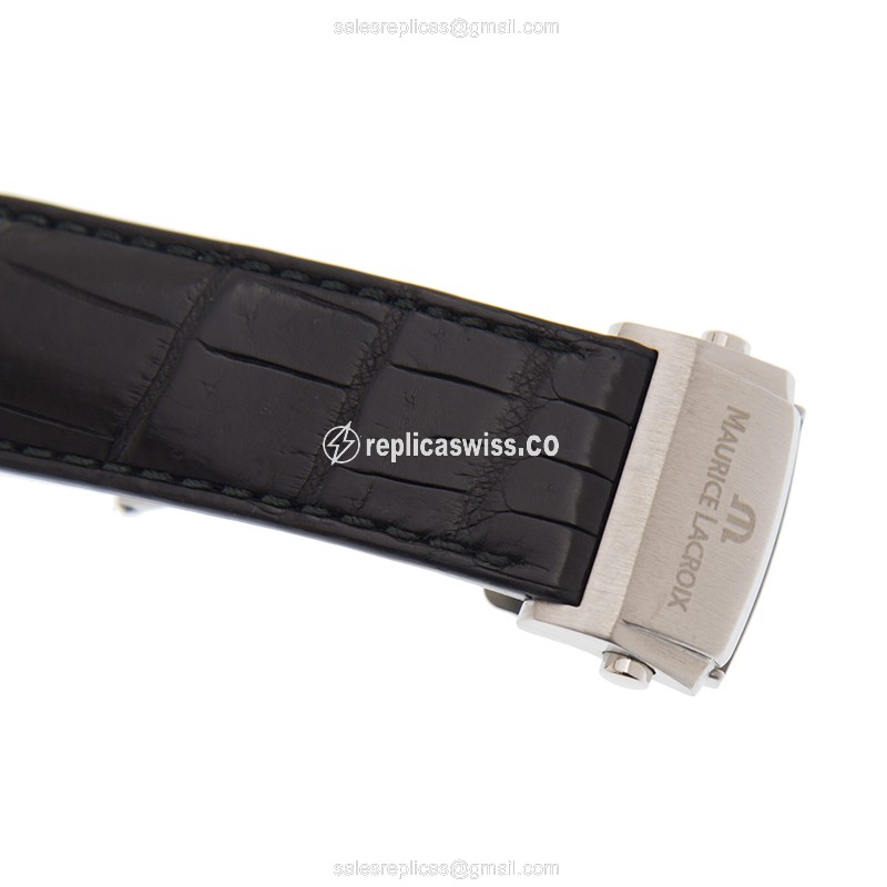 Maurice Lacroix PT6208-SS001-330 PONTOS Replica - Automatic - Black Dial - Steel Case - Alligator Black Strap - View 4