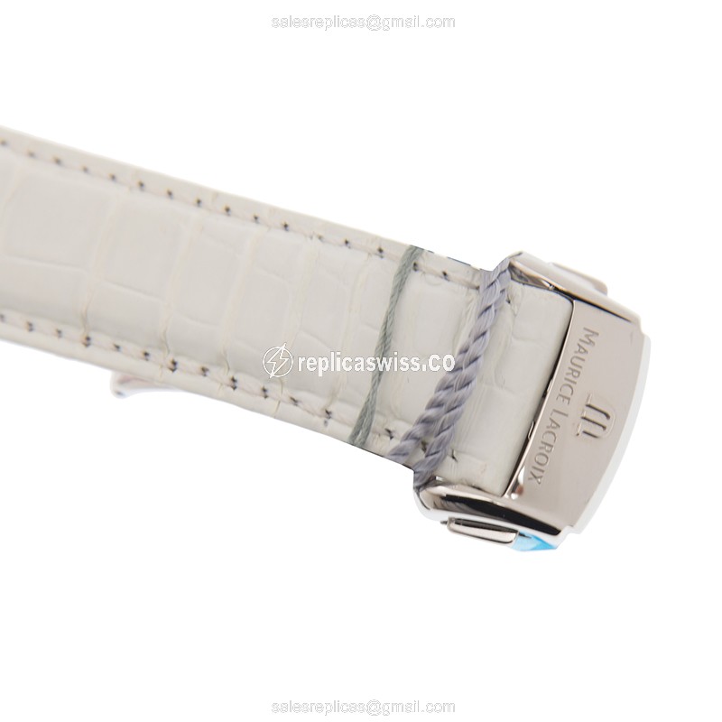 Maurice Lacroix MP6428-SD501-17E Replica - Automatic - Steel Case - White Dial - Alligator White Strap - View 4