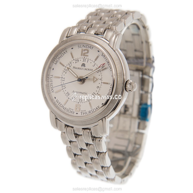 Maurice Lacroix MP6328-SS002-19E Masterpiece Replica - Automatic Movement - Stainless Steel Case & White Dial - Silver Steel Strap - View 3