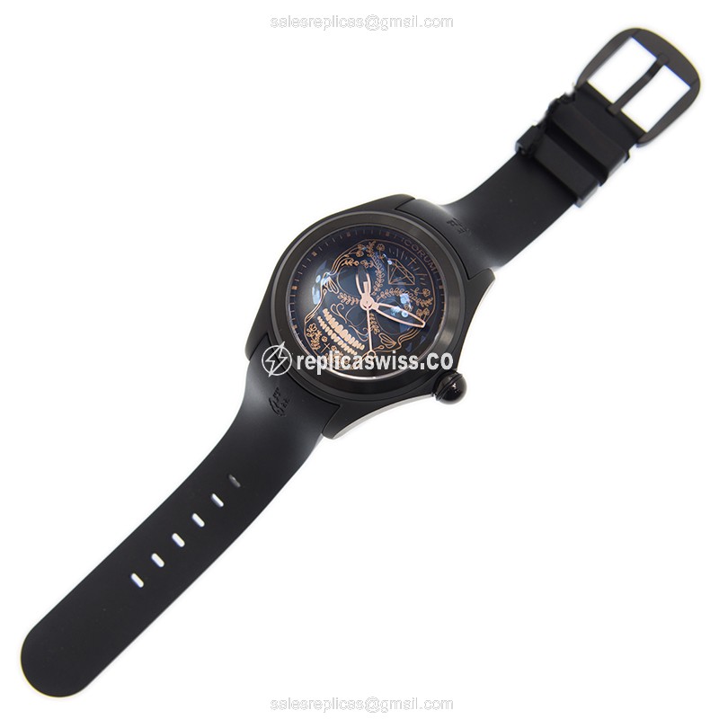 Corum Bubble Replica - Automatic - Black Dial - Stainless Steel - Rubber Strap - View 2