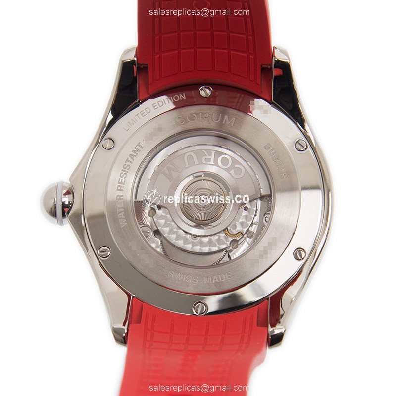 Corum Bubble Replica - Automatic - Steel Case - White Dial - Red Rubber Strap - View 3