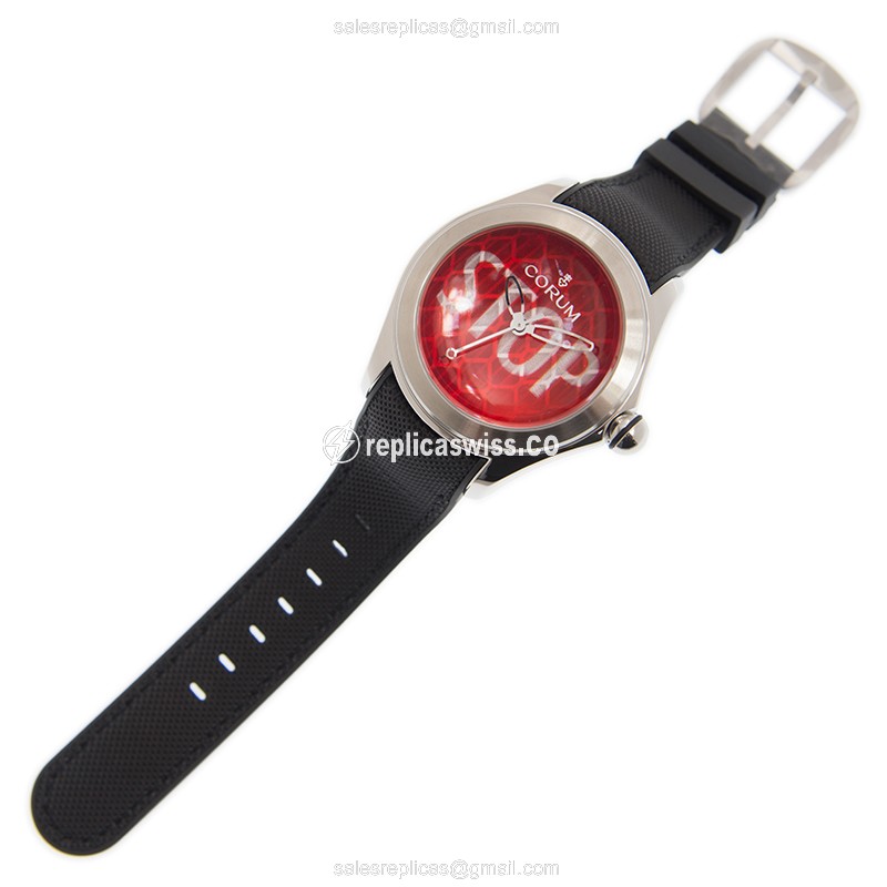 Corum Bubble Replica - Automatic - Red Dial - Steel Case - Black Leather Strap - View 2