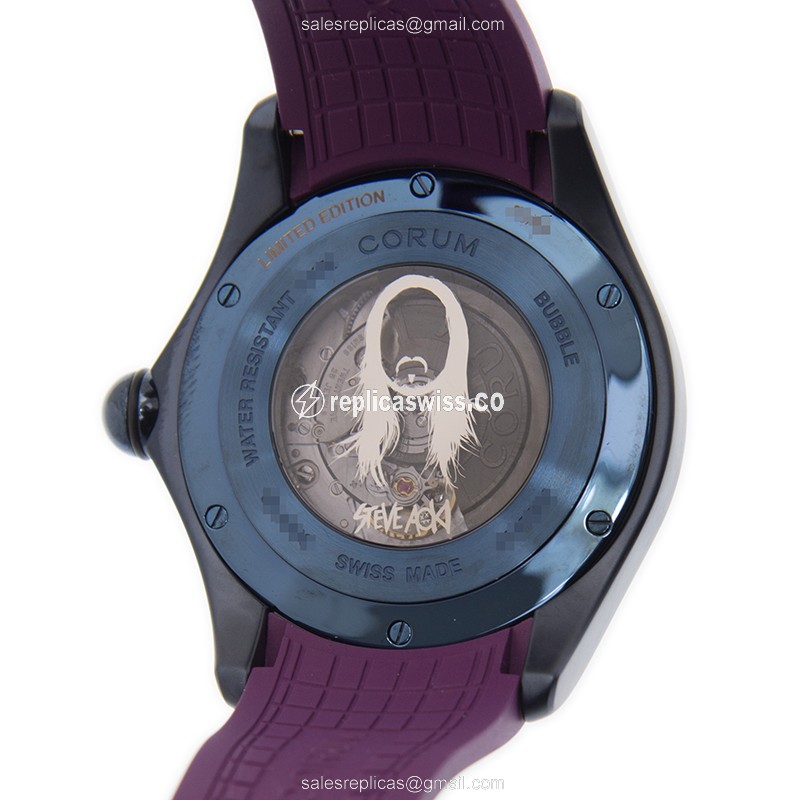 Corum Bubble Replica - Automatic - Steel Case - Black Dial - Purple Rubber Strap - View 3