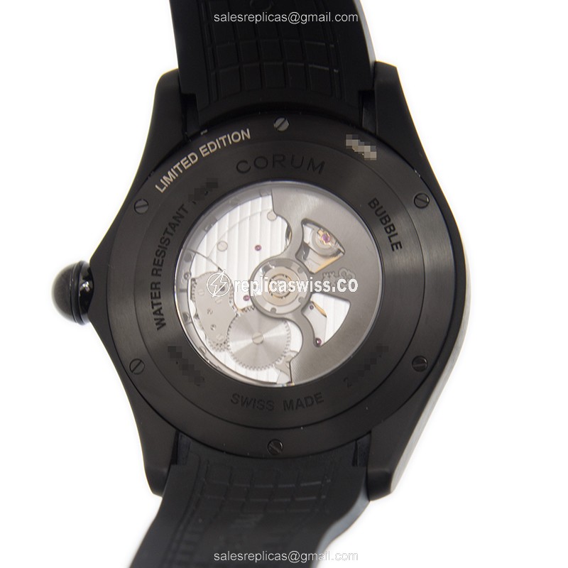 Corum Bubble Automatic - Black Dial - Steel Case - Rubber Black Strap - View 3
