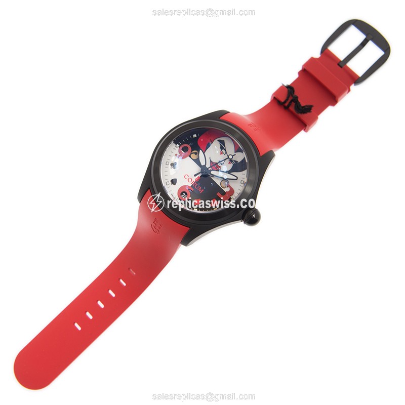 Corum Bubble Replica - Automatic - Steel Case - White Dial - Red Rubber Strap - View 2