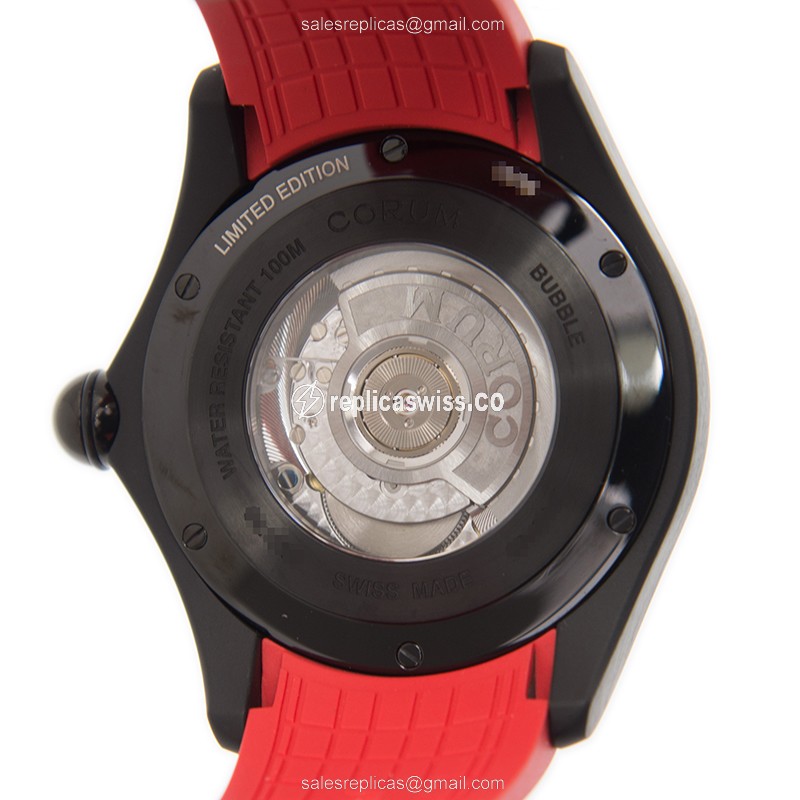 Corum Bubble Replica - Automatic - Steel Case - White Dial - Red Rubber Strap - View 3