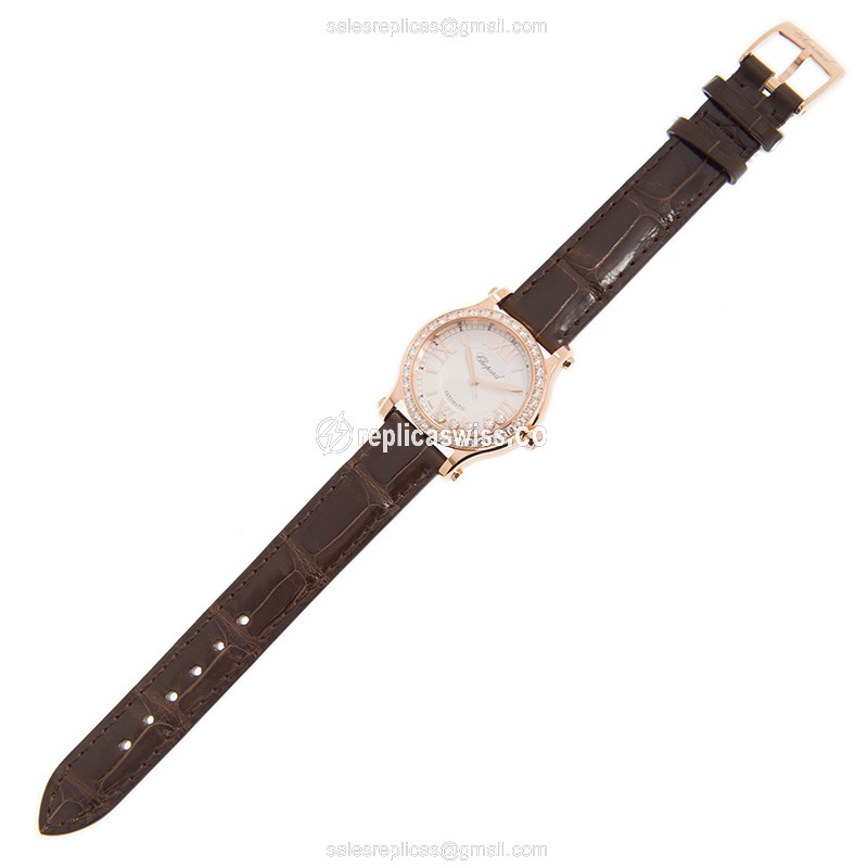 Chopard 274893-5012 Auto 18kt Rose Gold Diamonds - White Dial, Brown Alligator Strap - View 2
