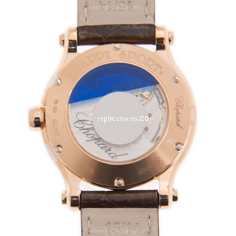 Chopard 274893-5012 Auto 18kt Rose Gold Diamonds - White Dial, Brown Alligator Strap - View 3