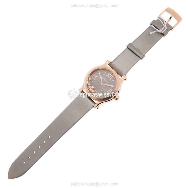 Chopard Happy Sport Replica - Automatic - 18kt Rose Gold - Gray Dial - Silk Grey Strap - View 2