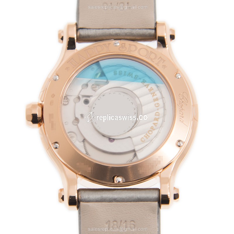 Chopard Happy Sport Replica - Automatic - 18kt Rose Gold - Gray Dial - Silk Grey Strap - View 3