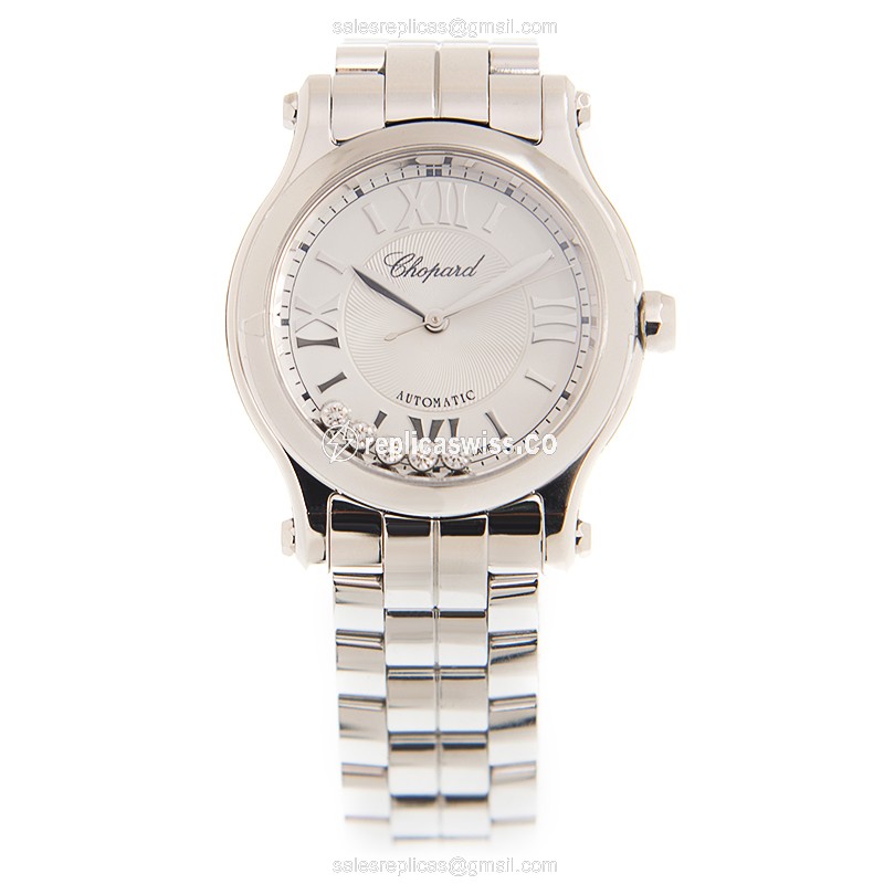 Chopard Happy Diamonds Replica - Automatic - Stainless Steel - White Dial - Silver Clasp - View 2