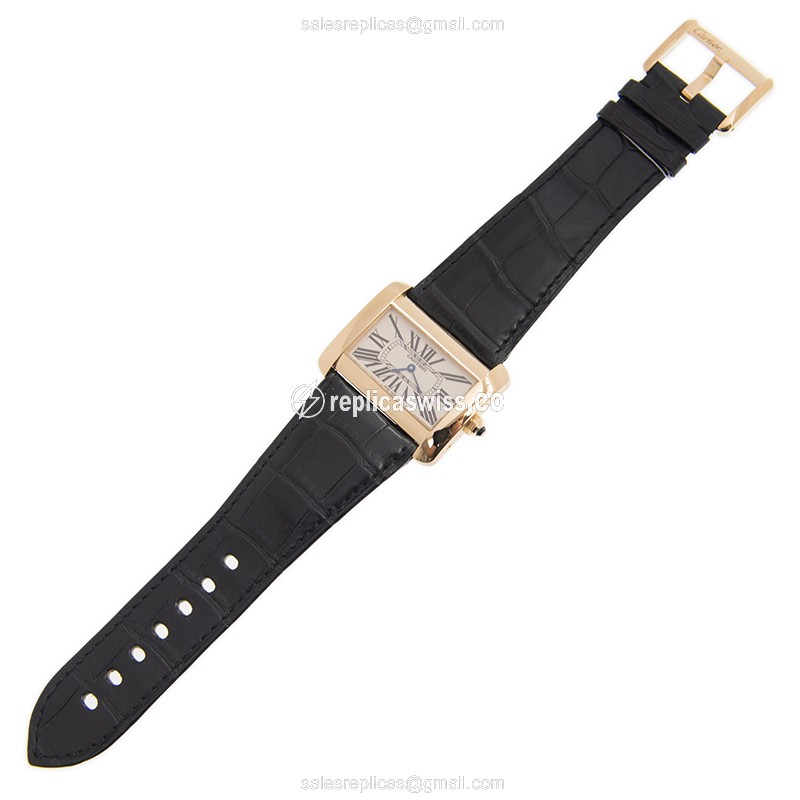 Cartier TANK Quartz 18kt Gold - White Dial - Black Alligator Buckle - View 2