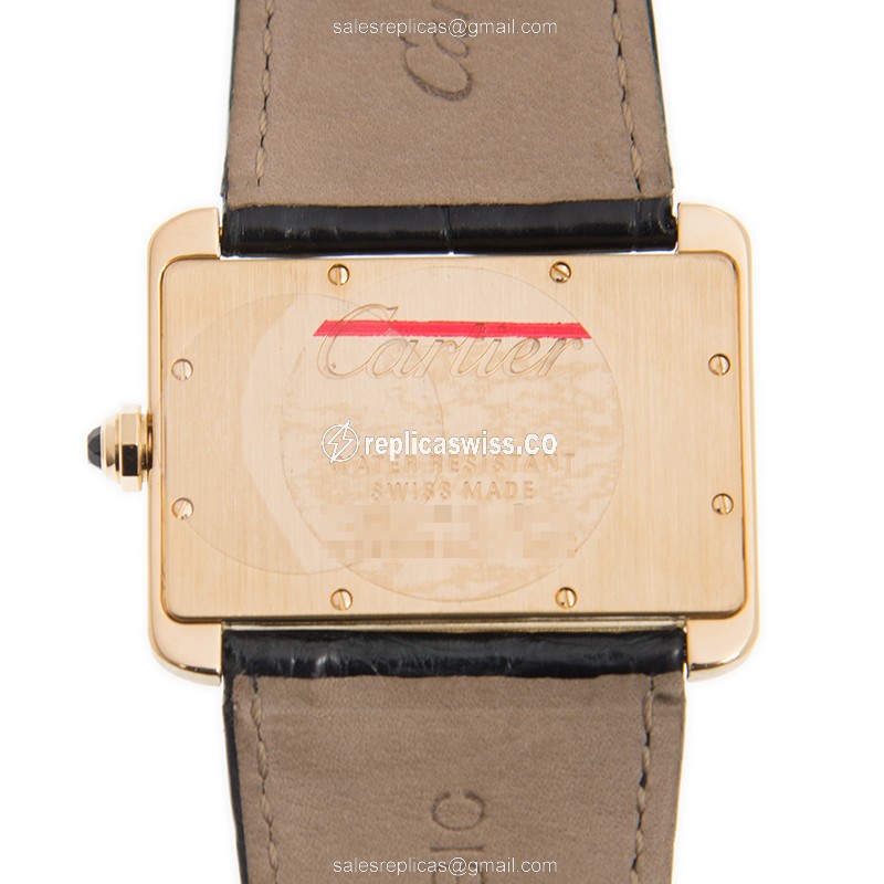 Cartier TANK Quartz 18kt Gold - White Dial - Black Alligator Buckle - View 3