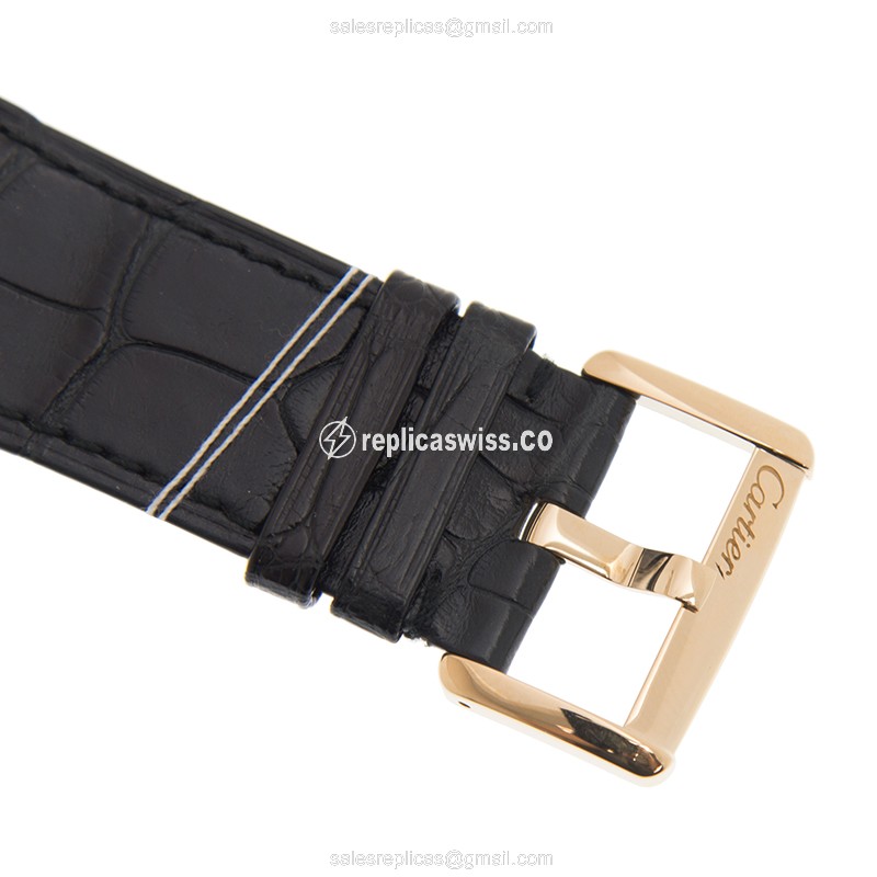 Cartier TANK Quartz 18kt Gold - White Dial - Black Alligator Buckle - View 4