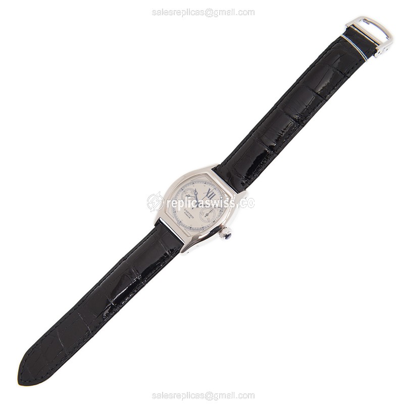 Cartier Tortue Replica - Manual - 18kt White Gold - Silver Dial - Black Alligator Strap - View 2