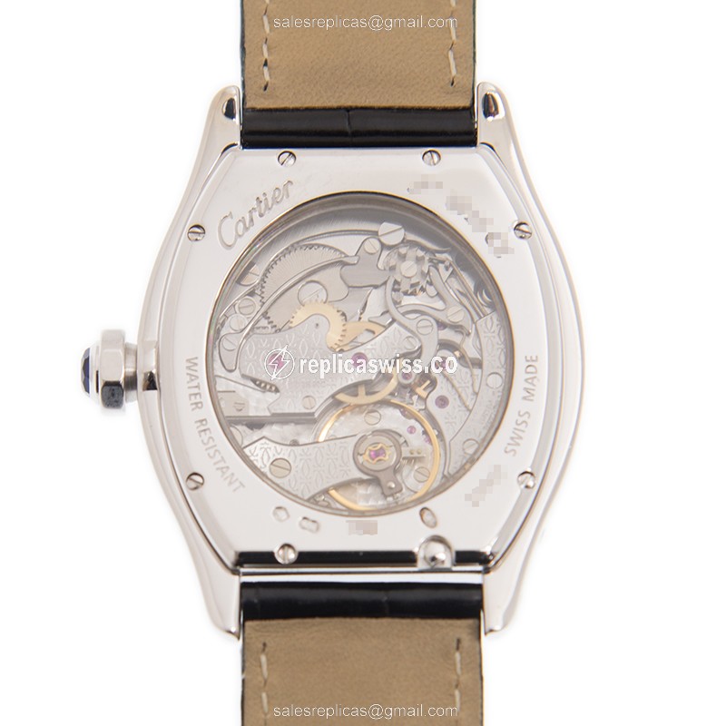 Cartier Tortue Replica - Manual - 18kt White Gold - Silver Dial - Black Alligator Strap - View 3