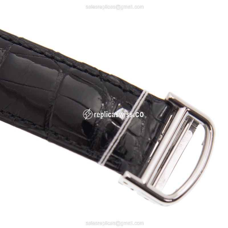 Cartier Tortue Replica - Manual - 18kt White Gold - Silver Dial - Black Alligator Strap - View 4