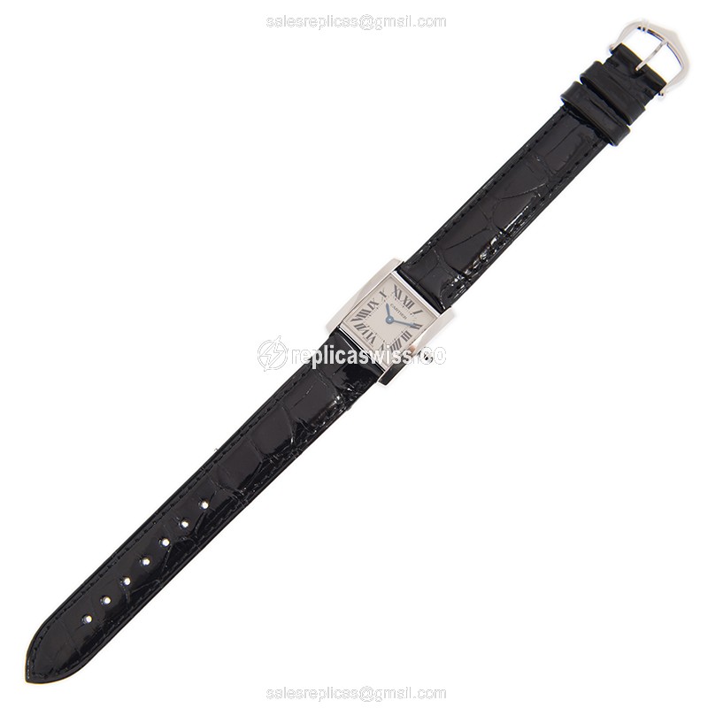 Cartier TANK Quartz Replica - 18kt White Gold - Silver Dial - Black Alligator Buckle - View 2