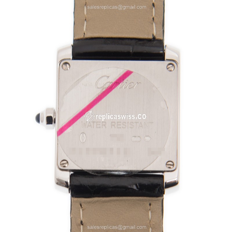 Cartier TANK Quartz Replica - 18kt White Gold - Silver Dial - Black Alligator Buckle - View 3
