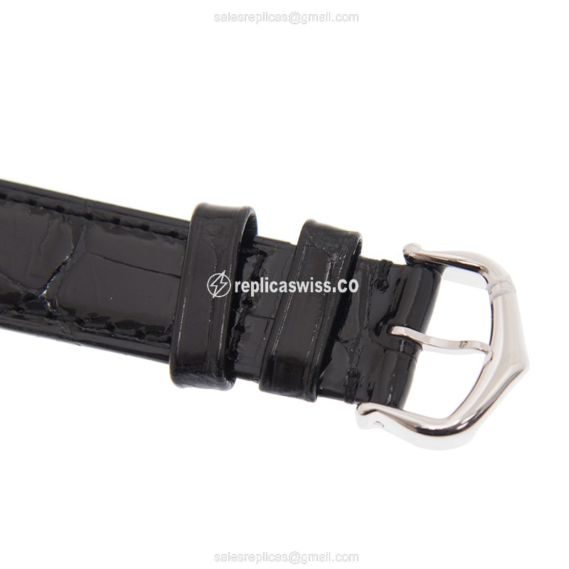 Cartier TANK Quartz Replica - 18kt White Gold - Silver Dial - Black Alligator Buckle - View 4