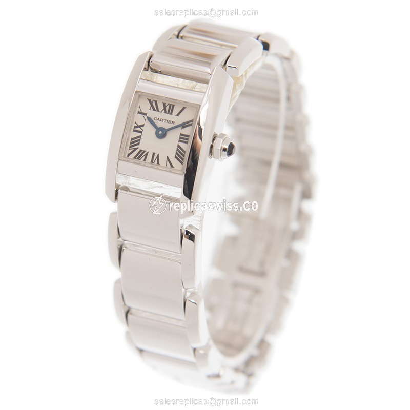 Cartier W650029H TANK Replica - Quartz - 18kt Gold Case - Silver Dial - Silver Strap - View 3