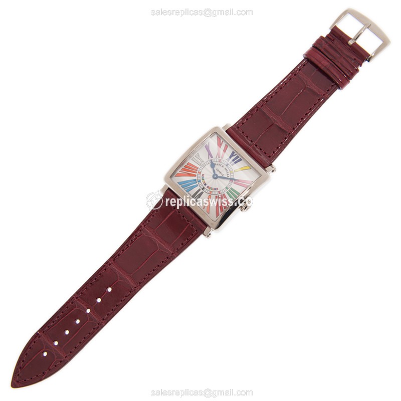 Franck Muller 6002 M QZ COLOR DREAMS - Quartz - 18kt White Gold - White Dial - Red Alligator Buckle - View 2