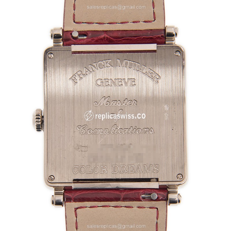 Franck Muller 6002 M QZ COLOR DREAMS - Quartz - 18kt White Gold - White Dial - Red Alligator Buckle - View 3