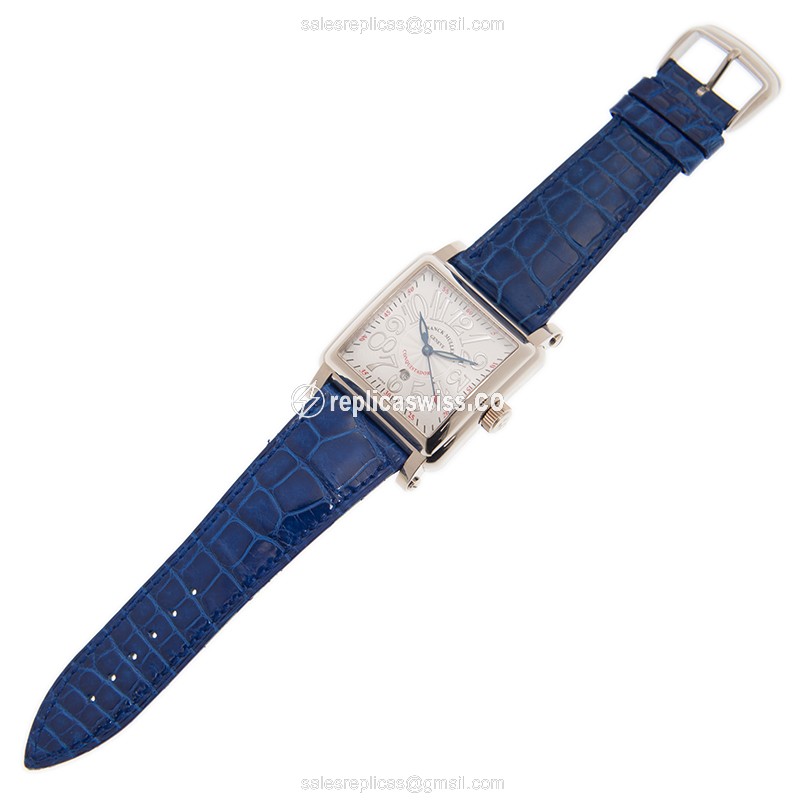 Franck Muller Conquistador Replica - Automatic - 18kt White Gold - Silver Dial - Blue Alligator Buckle - View 2