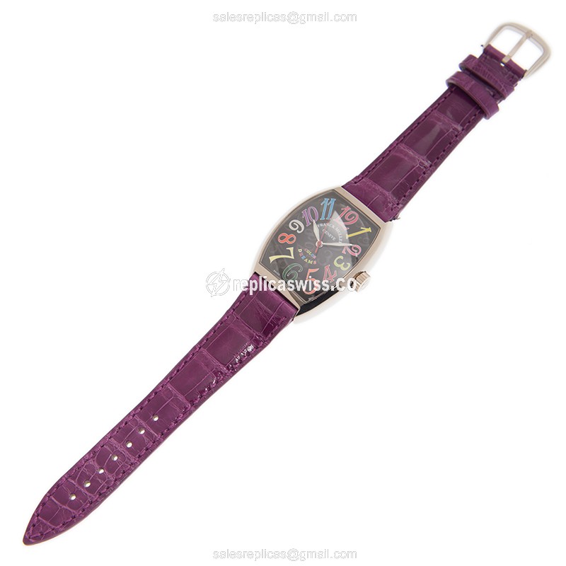 Franck Muller 7851 SC COL DRM - Curvex - Automatic - Steel Case - Black Dial - Red Alligator Strap - Buckle Clasp - View 2