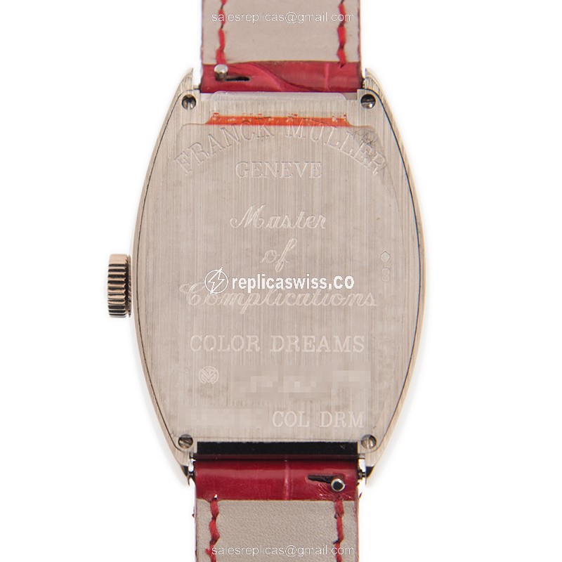 Franck Muller 5850 SC COL DRM Cintree Curvex - Auto 18kt White Gold - Black Dial - Red Alligator Buckle - View 3