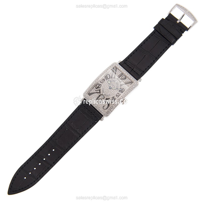 Franck Muller 1150 SC D CD Replica - Automatic - 18kt White Gold - Diamond - Silver Dial - Black Alligator Strap - View 2