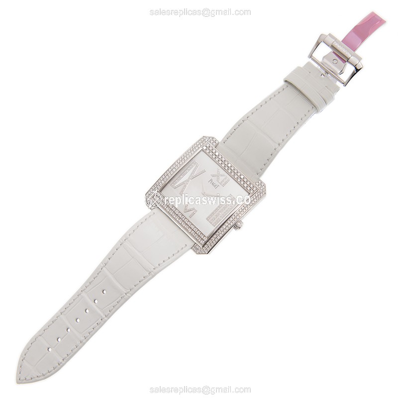 Piaget Limelight Replica - Automatic - 18kt White Gold - Diamond - White Dial - Leather Strap - View 2