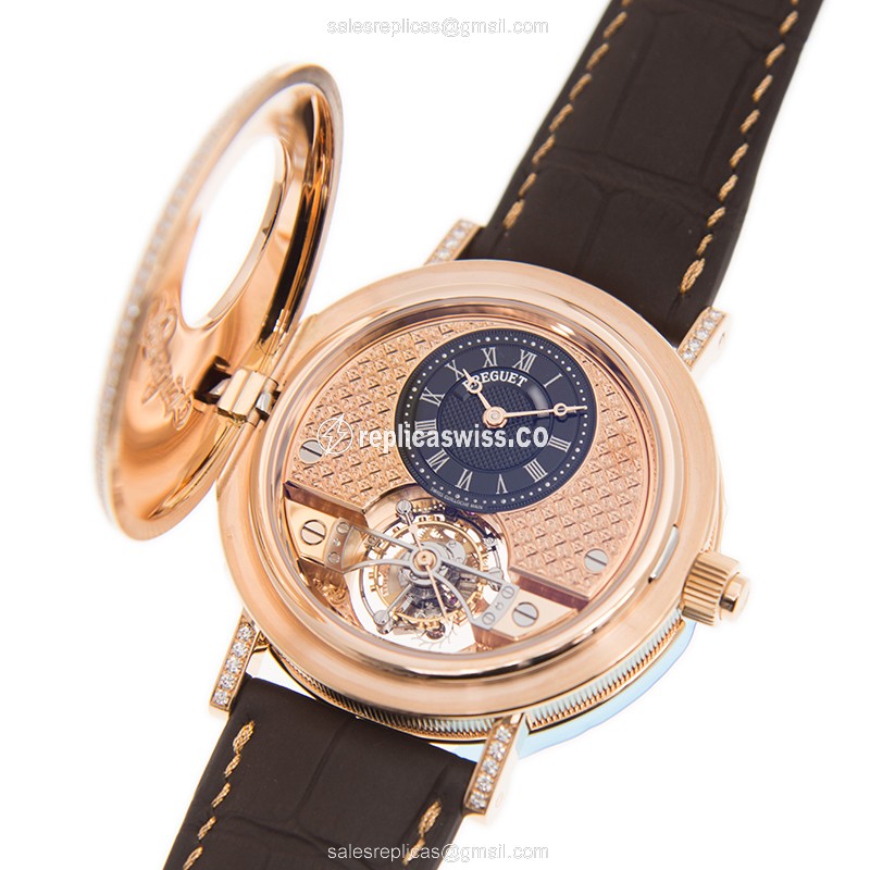 Breguet 1808BR/92/9W6/DD00 Replica - Manual - 18kt Rose Gold - Diamond Dial - Brown Alligator Strap - View 2
