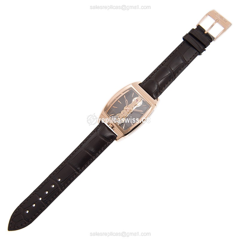 Corum Golden Bridge Replica - Manual - 18kt Rose Gold - Gray Dial - Brown Alligator Buckle - View 2