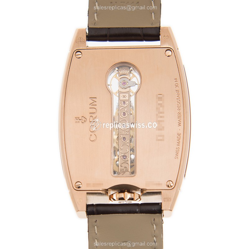 Corum Golden Bridge Replica - Manual - 18kt Rose Gold - Gray Dial - Brown Alligator Buckle - View 3