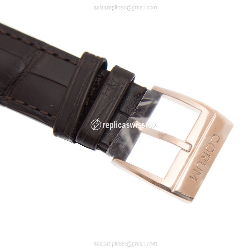 Corum Golden Bridge Replica - Manual - 18kt Rose Gold - Gray Dial - Brown Alligator Buckle - View 4