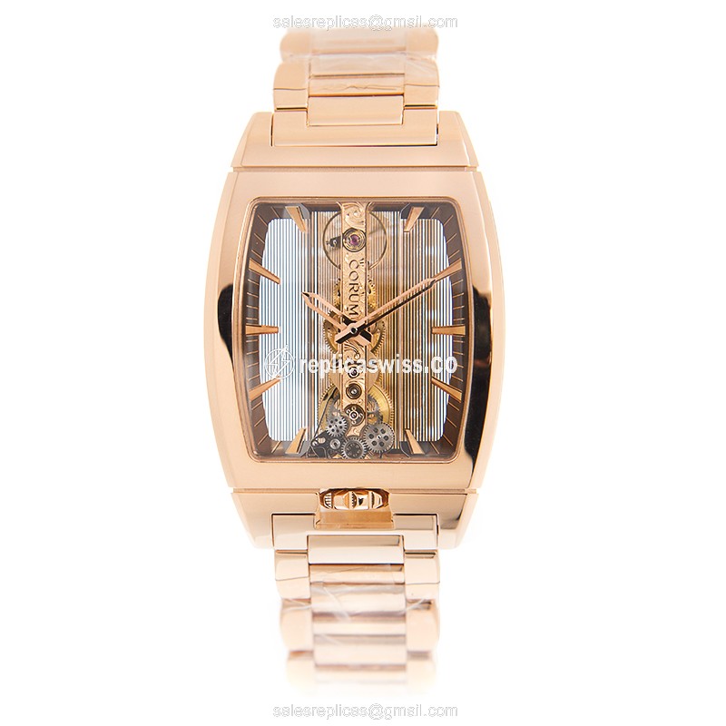 Corum Golden Bridge Replica - Automatic - 18kt Rose Gold - Transparent Dial - Gold Clasp & Strap - View 2