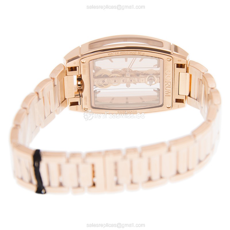 Corum Golden Bridge Replica - Automatic - 18kt Rose Gold - Transparent Dial - Gold Clasp & Strap - View 4