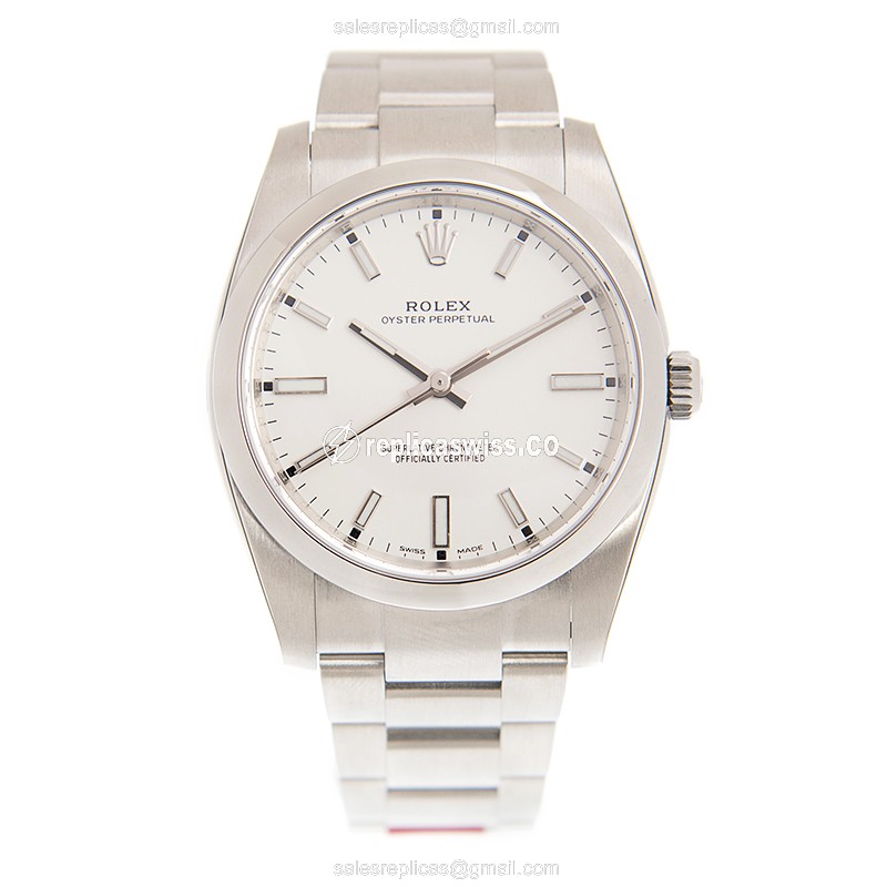 Rolex Oyster Perpetual Replica - Automatic - Stainless Steel - White Dial, Silver Clasp - View 2