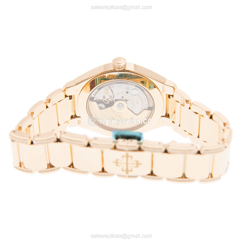 Patek Philippe TWENTY-4 Replica - Auto - 18kt Rose Gold - Diamonds - White Dial - View 4