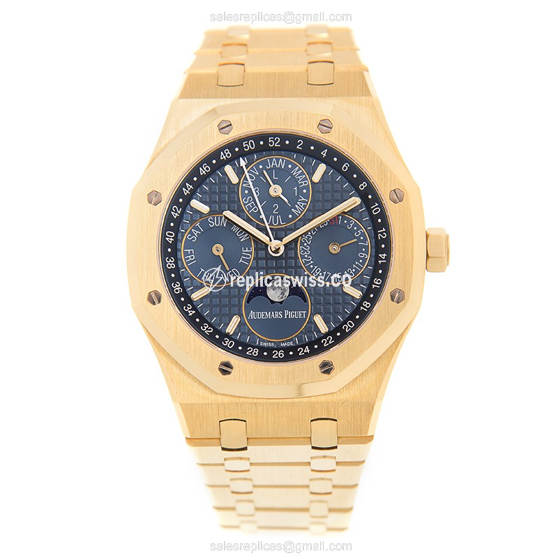 Audemars Piguet ROYAL OAK - Auto - 18kt Gold - Blue Dial - Gold Strap - View 2