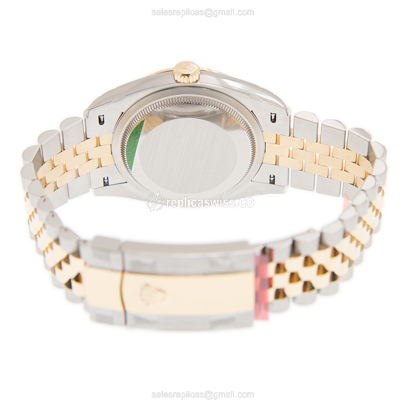 Rolex DATEJUST Replica - 18kt Gold/Steel - Automatic - Black Dial, Gold Clasp & Strap - View 4